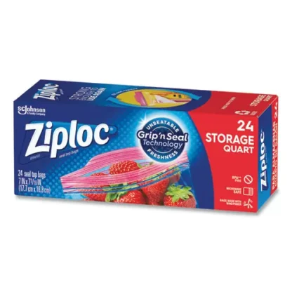 Ziploc® Seal Top Bags, Quart, 7.44" x 7", Clear, 24/Box